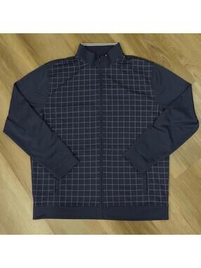 Walter Hagen Men's Navy Blue Grid Pattern Full-Zip Jacket Large
